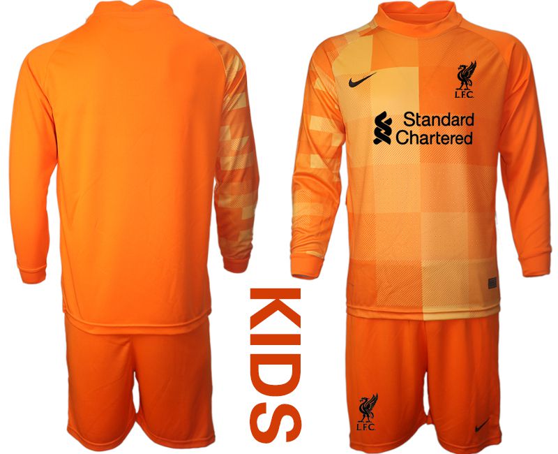 Youth 2021-2022 Club Liverpool orange red goalkeeper long sleeve blank Soccer Jersey->youth soccer jersey->Youth Jersey